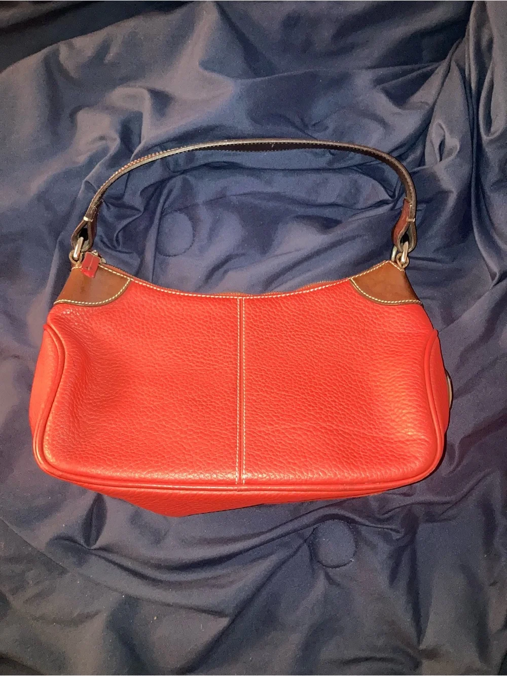 Dooney & Bourke Red Leather Shoulder Bag with Brown Trim